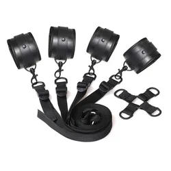 Black PU Handcuffs leather BDSM Sex Bondage kit Slave Fetish bedroom sex bandage Ankle cuffs restraint set adult toys For Couple