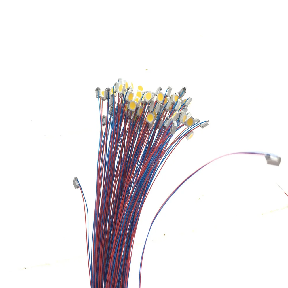 

100pcs/Lot 3528 Warm White SMD Model Train HO N OO Scale Pre-soldered Micro Litz LED Leads Wires
