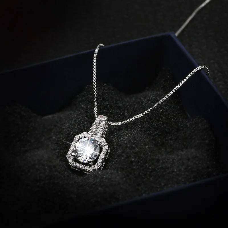 

Sterling Silver S925 Diamonds Necklaces Pendants for Women Christmas Square Silver Wedding Necklaces Office/career Fine Jewelry