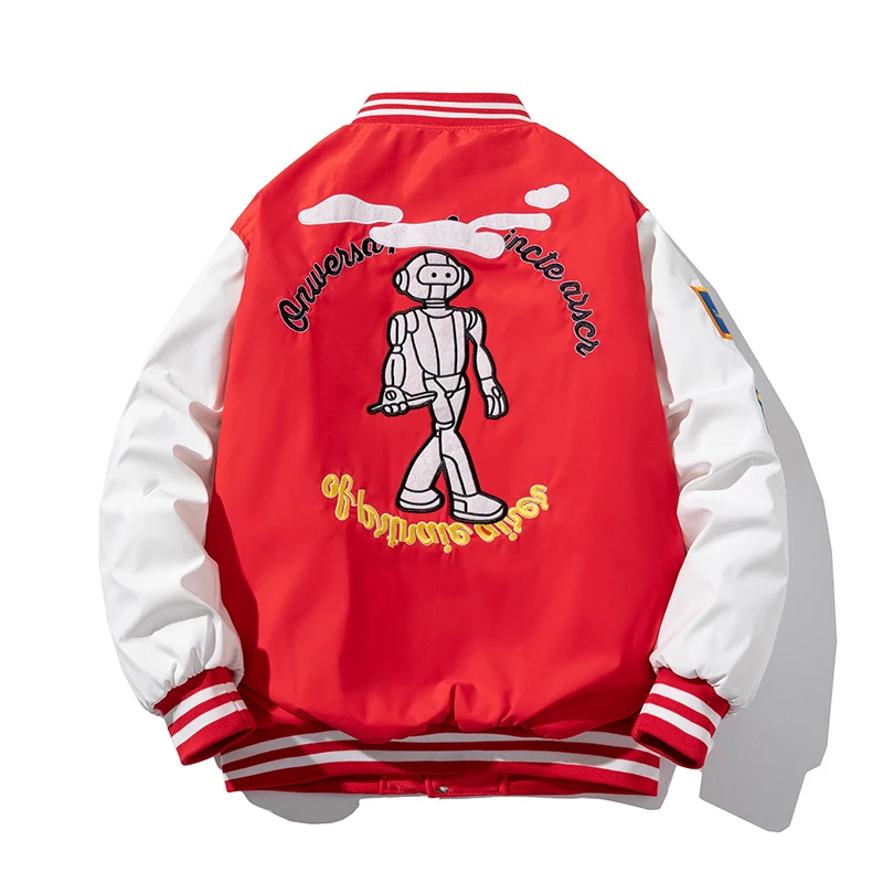 Varsity Jacket Men Women Winter Embroidery Baseball Jacket Hip Hop Letter Cartoon Anime Coat Hooded American Couple Windbreaker