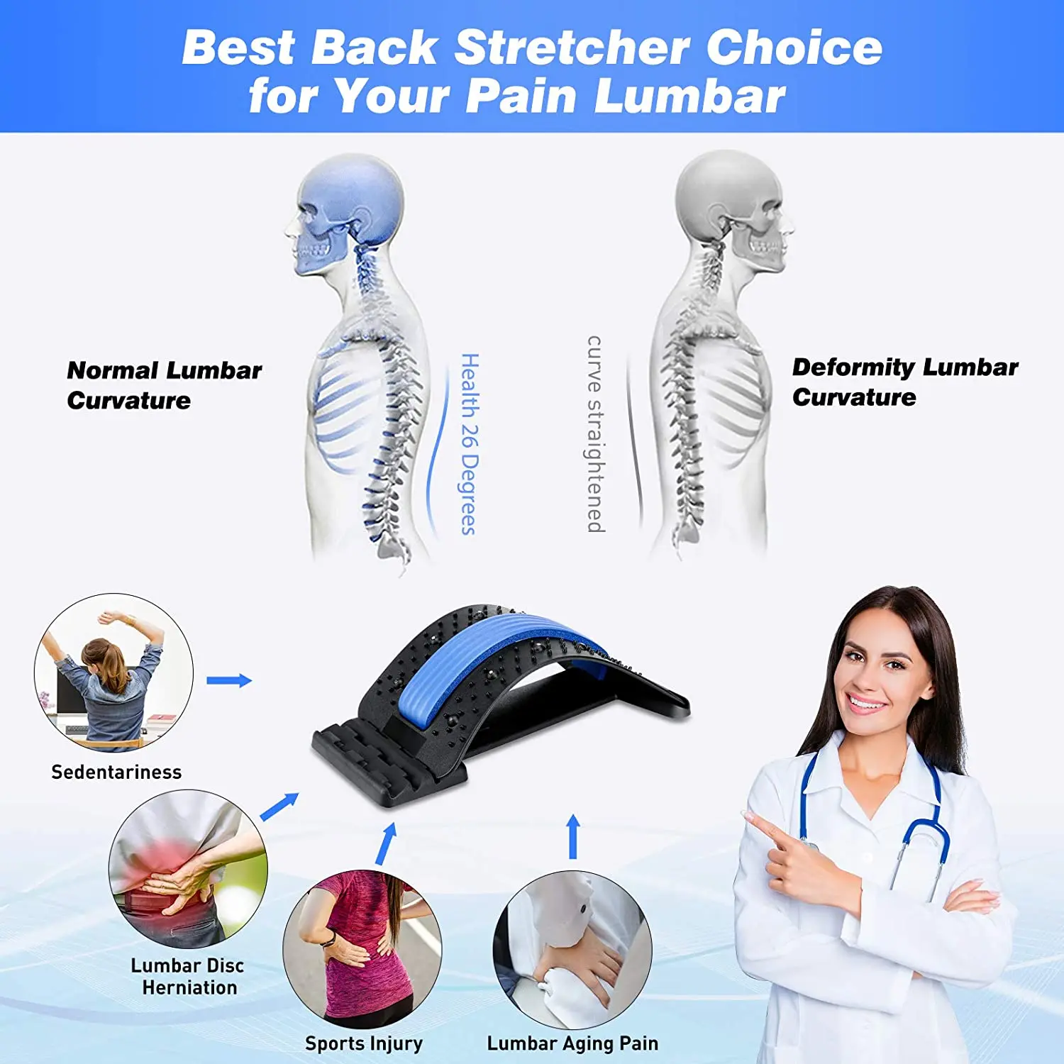 Back Stretcher Magnetotherapy Back Massager Multi-Level Back Support Acupressure Points, Posture Corrector for Pain Relief