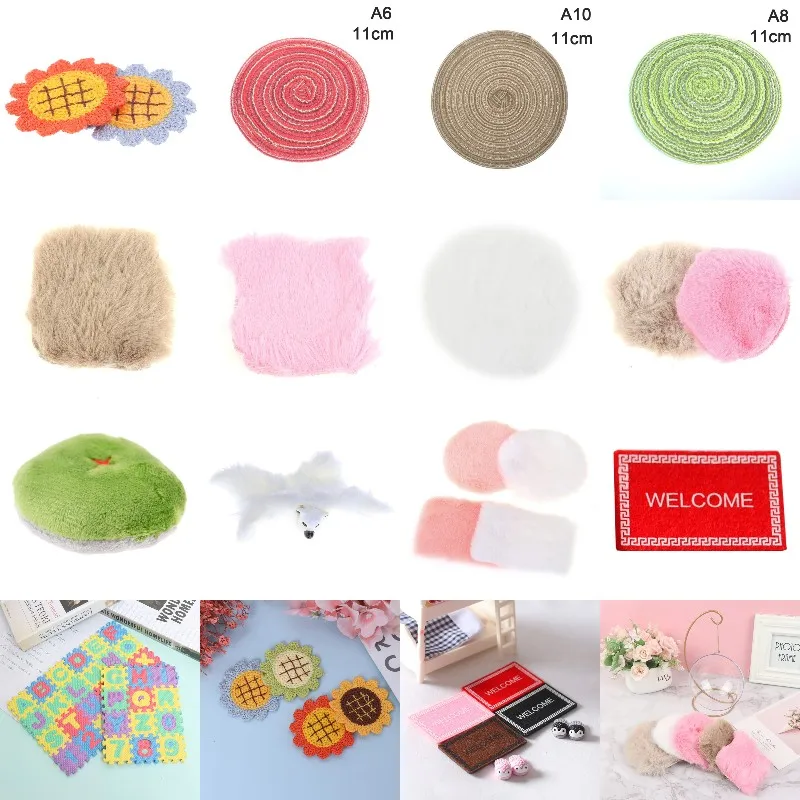 1/12 Dollhouse Miniatuur Pluche Tapijt Zonnebloem Tapijt Mat Futon Tatami Puzzel Vloermat Poppen Huis Welkom Tapijt Mini Slippers