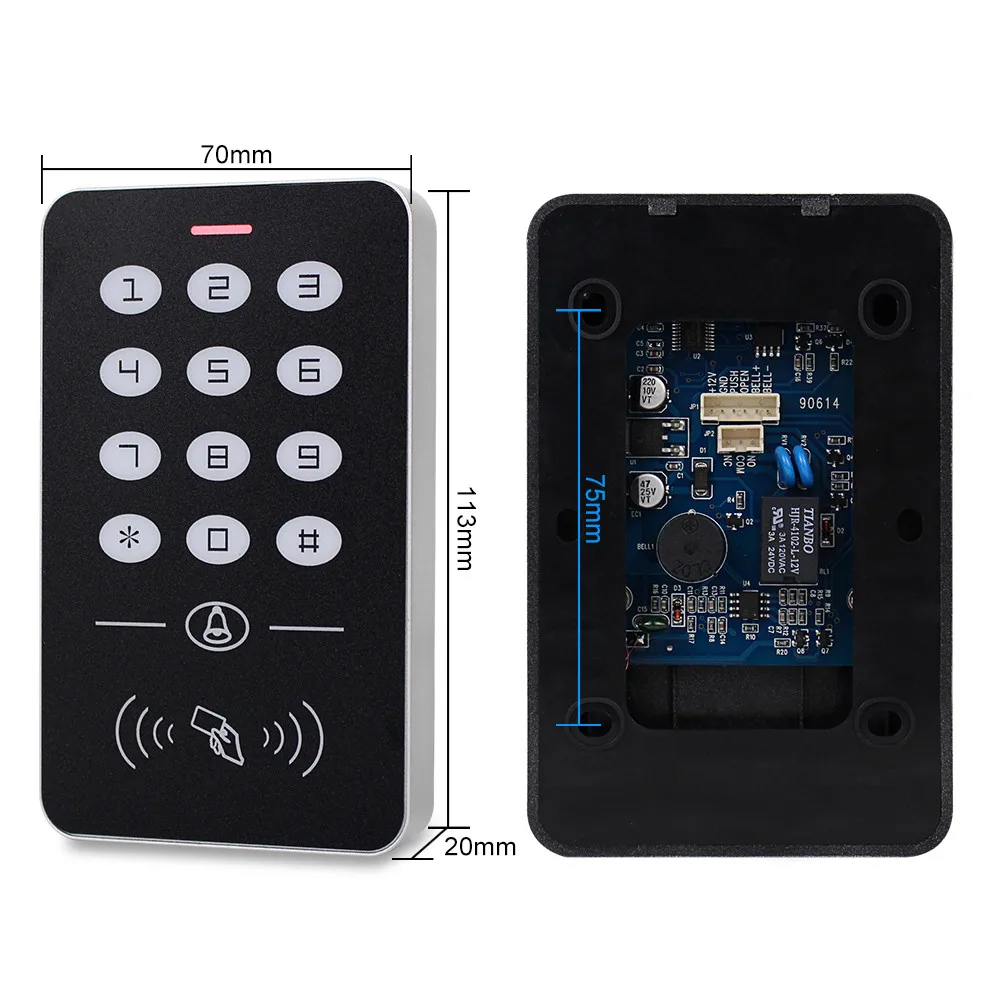 Standalone RFID Access Control Keypad Door Opener Programmer 1000 User Capacity with Waterproof Cover 125KHz Keyfobs for entry