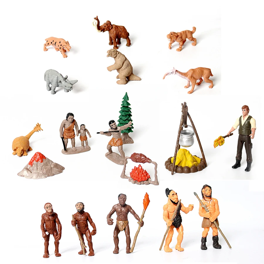 Simulation Primitive Human Prehistoric Life,Hunter scene and Animal Action Figures Models Historical Educational Figurine Toys