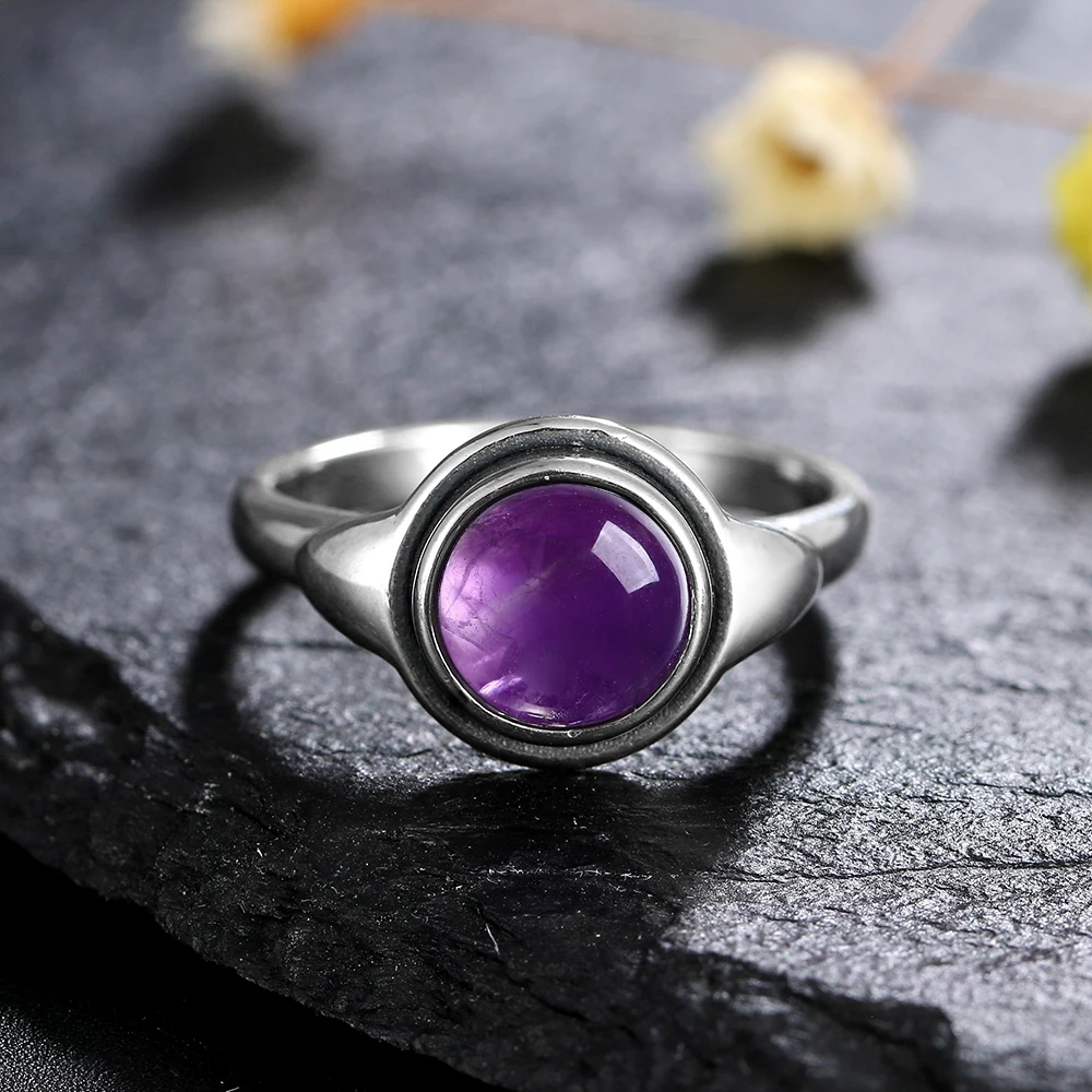 925 Silver Rings Natural Amethyst Gemstone Rings for Women Wedding Bands Anniversary Gift Fine Jewelry