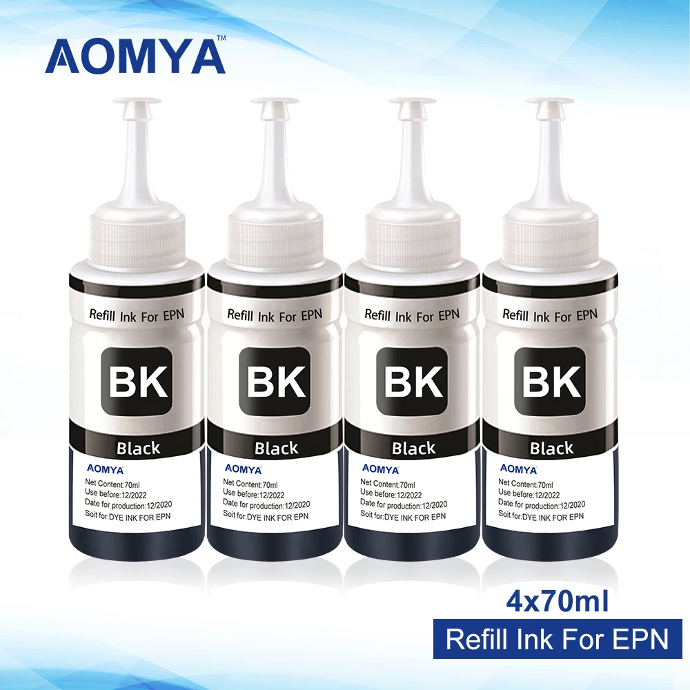 Aomya Schwarz 4x70ml Dye-tinte Kompatibel für Epson L355 L350 L365 L366 L550 L555 L566 L800 L801 l805 L110 L120 L210 Drucker Tinte