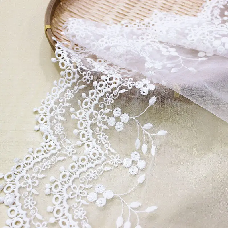 White Mesh Embroidery Guipure Applique Lace Fabric, Wedding Dress, Curtain Edge Trim, Sewing Accessories, Tulle, 27cm Wide