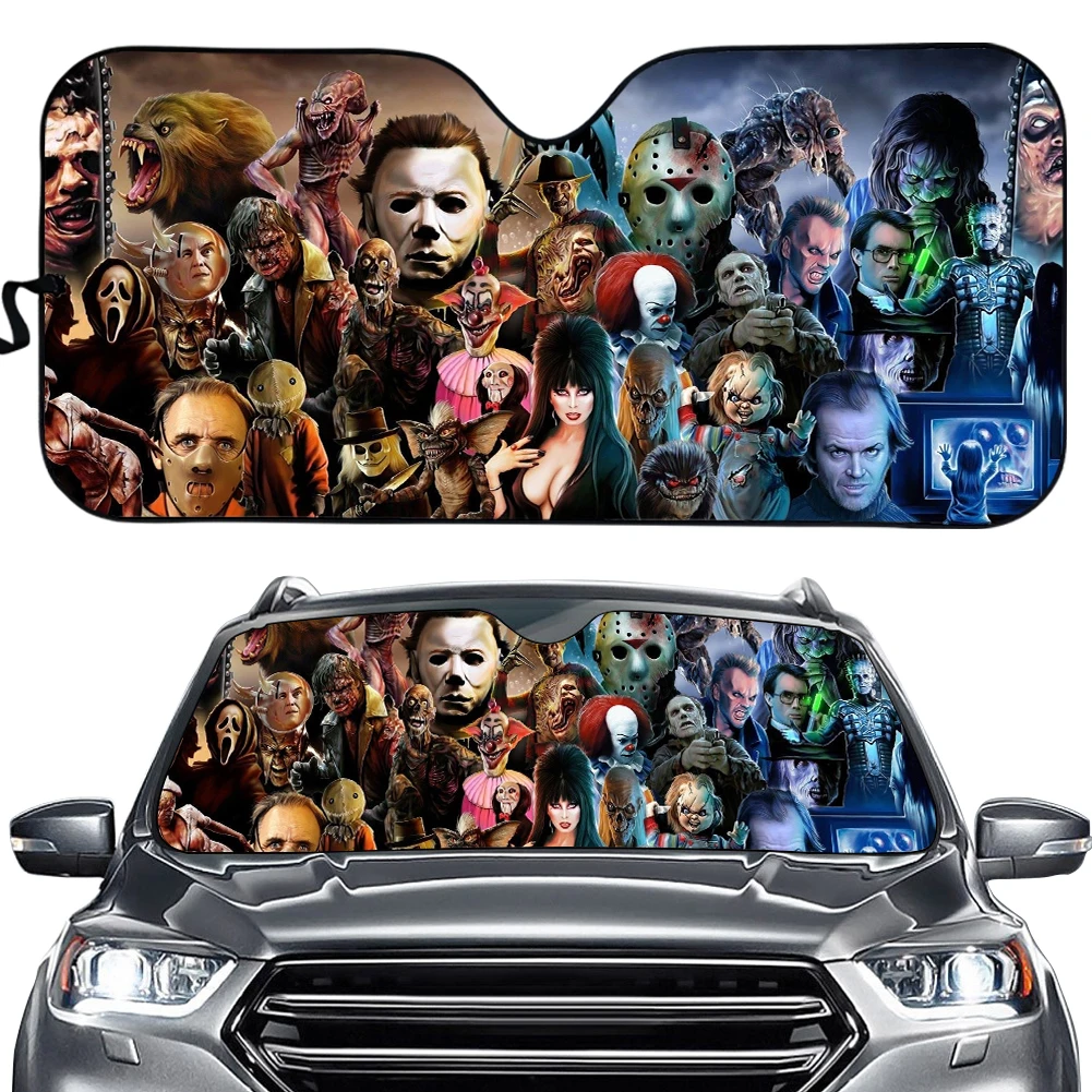 3D Cool Horror Movies Killer Pattern Auto Sun Shades Windshield Sunshade High Quality Block Harmful UV Protect Fold Car Interior