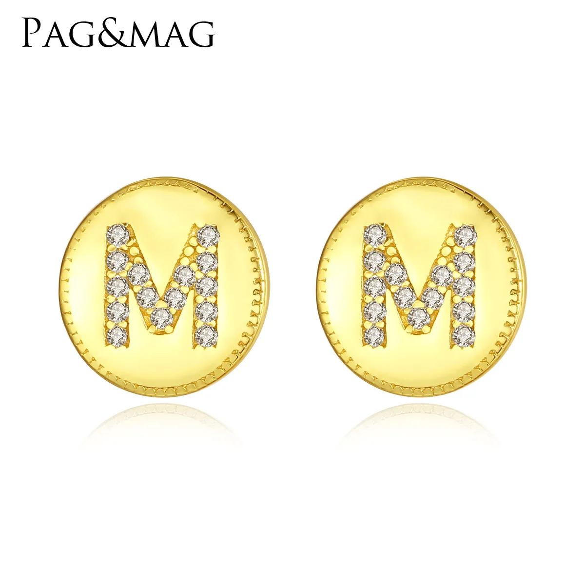 

PAG & MAG letter earrings English MS 925 sterling silver studs 3 A zircon can be customized 26 letters.