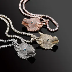 Hip Hop AAA+ CZ Stone Paved Bling Ice Out Cool Wolf Head Pendants Necklaces for Men Rapper Jewelry Drop Shipping