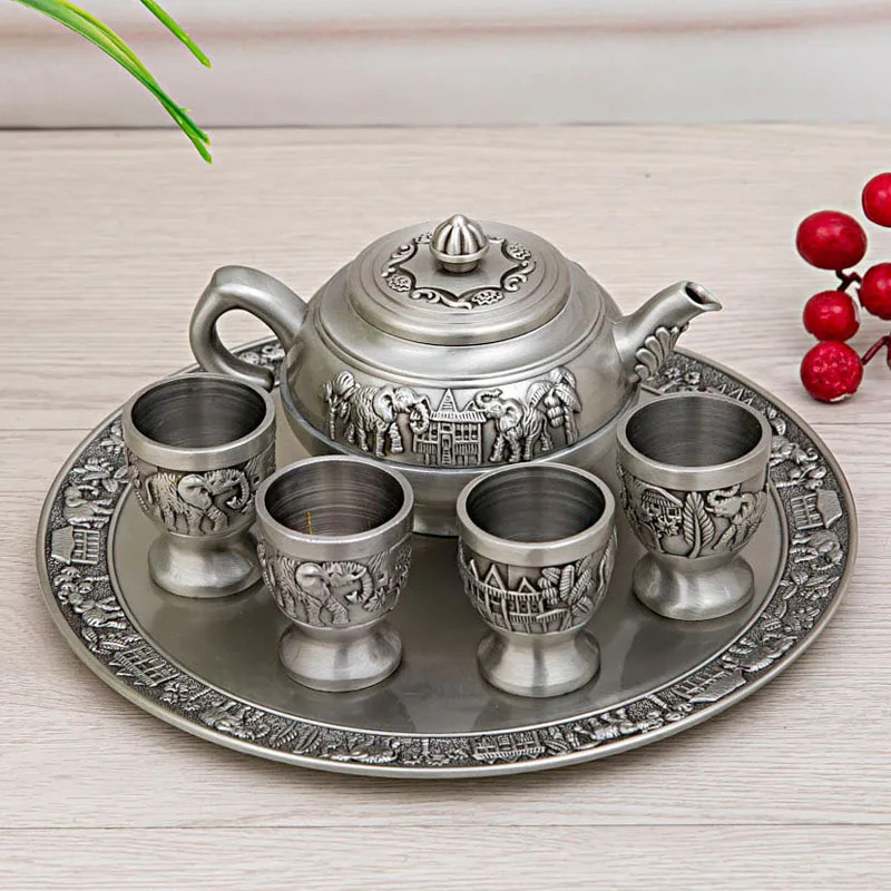 European Metal Retro Elephant Wine Set Bronze 6 Set Creative High-grade Home Decoration Crafts