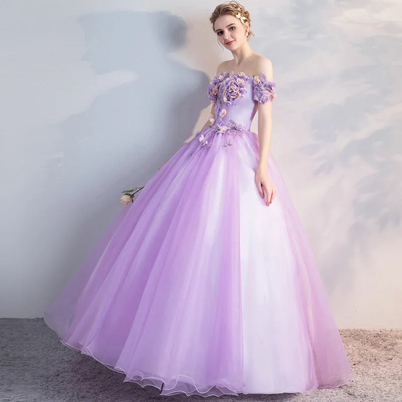 Quinceanera Dresses Robe De Soiree Noble Short Sleeve Off The Shoulder Ball Gown Classic Stereo Flower Party Prom Dress Vestidos