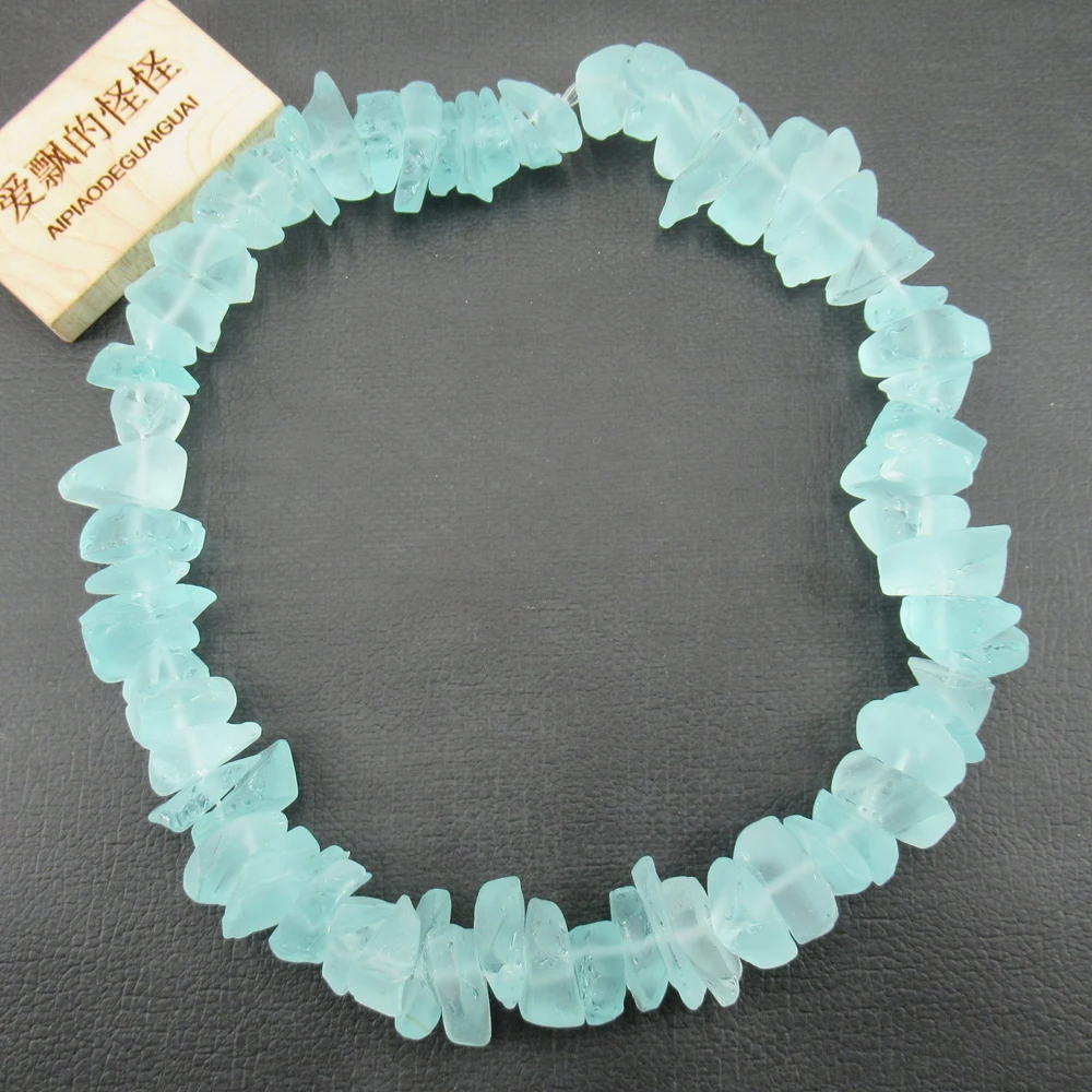 APDGG Aquamarine Blue Crystal Glass Quartz Rough Frosted Nugget Chip Irregular Loose Beads 15.5\