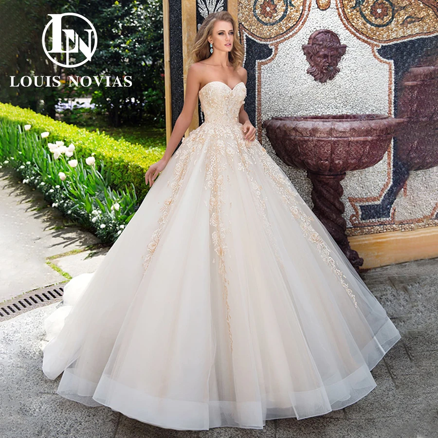 

LOUIS NOVIAS Ball Gown Princess Wedding Dresses For Women Sexy Strapless Backless Bride Gown Flowers Bridal Vestido De Novia