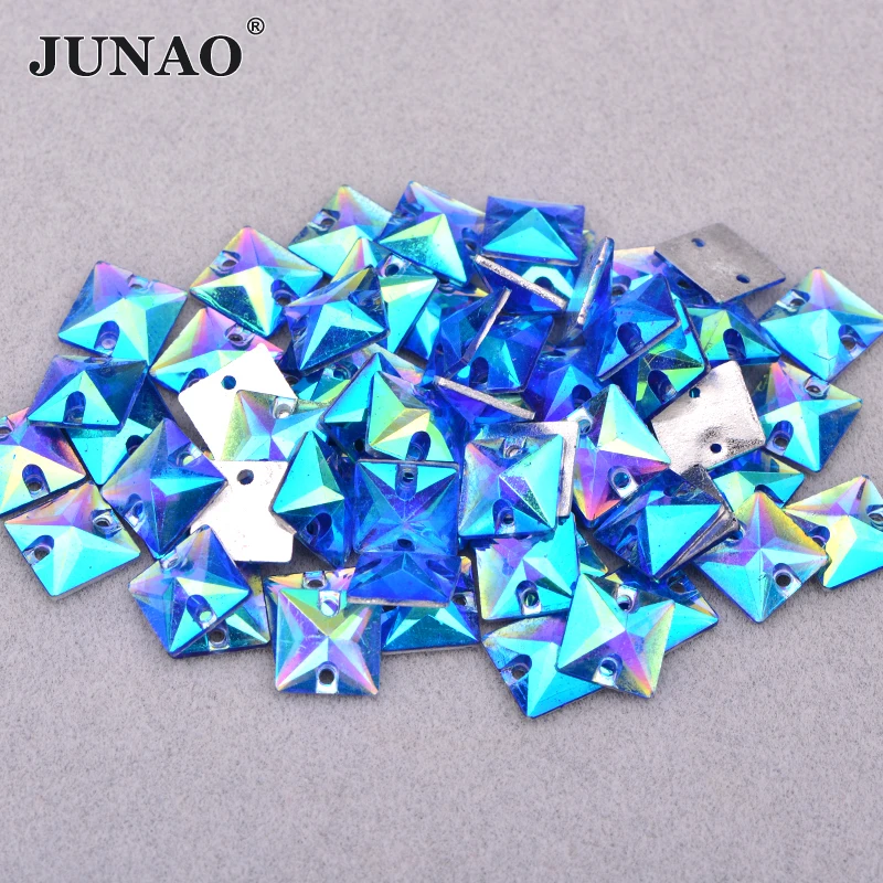 JUNAO 50pcs 7*21mm Sewing Crystal AB Rectangle Rhinestone Applique Flat Back Gems Acrylic Stone Sewn Crystal Strass for Needwork