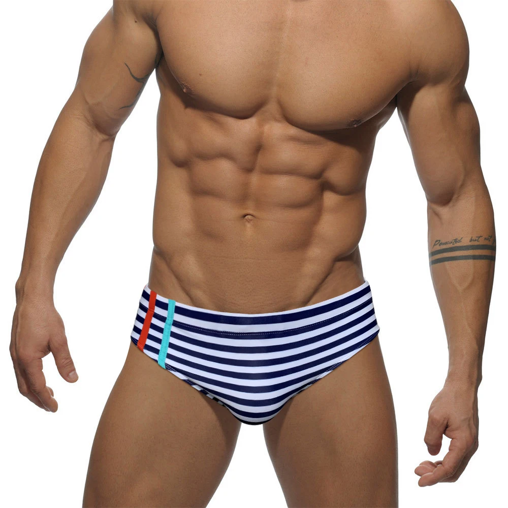 

Sexy Striped Swim Briefs Summer Mens Swimwear Sport Beach Surfing Shorts Low Waist Bikini Sunga Male Pouch Bathing Swimsuit