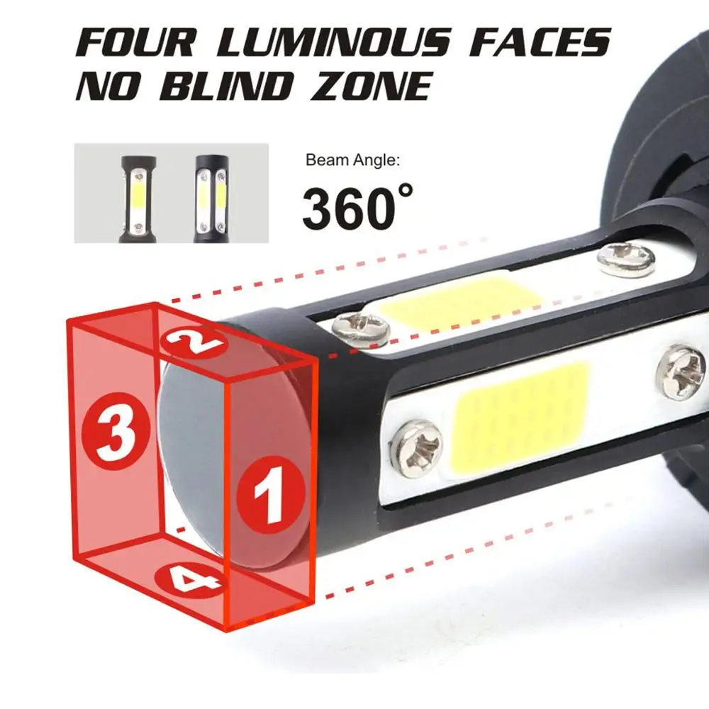 2Pcs Auto Car H4 H7 LED Headlights 6500K 12000LM 12V H1 H11 COB Bulbs Hi Lo beam 2 / 4 Diodes Automobiles Near Far Light