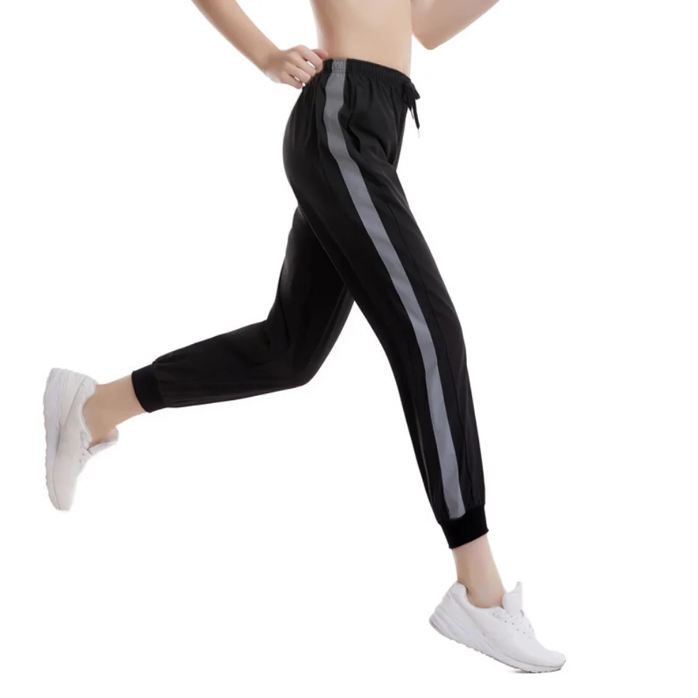 Plus Size Reflective Stripe Loose Sports Pants Women Outdoor Fitness Pants High Quality Training Gym Pants  Sportswear 4XL