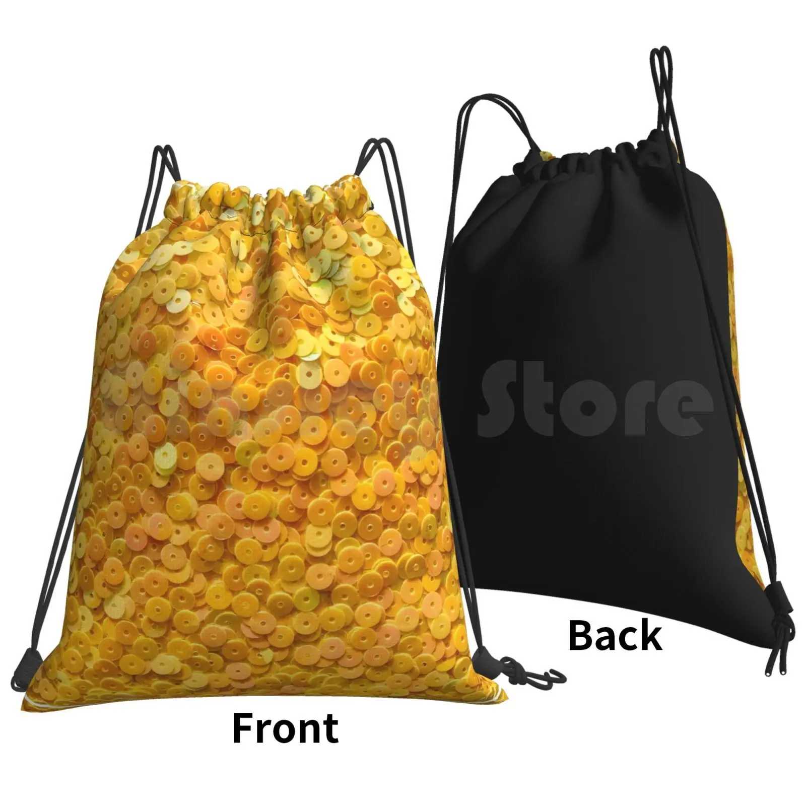 Bright Yellow Round Sequins Backpack Drawstring Bags Gym Bag Waterproof Yellow Color Abstract Background Bright Spring