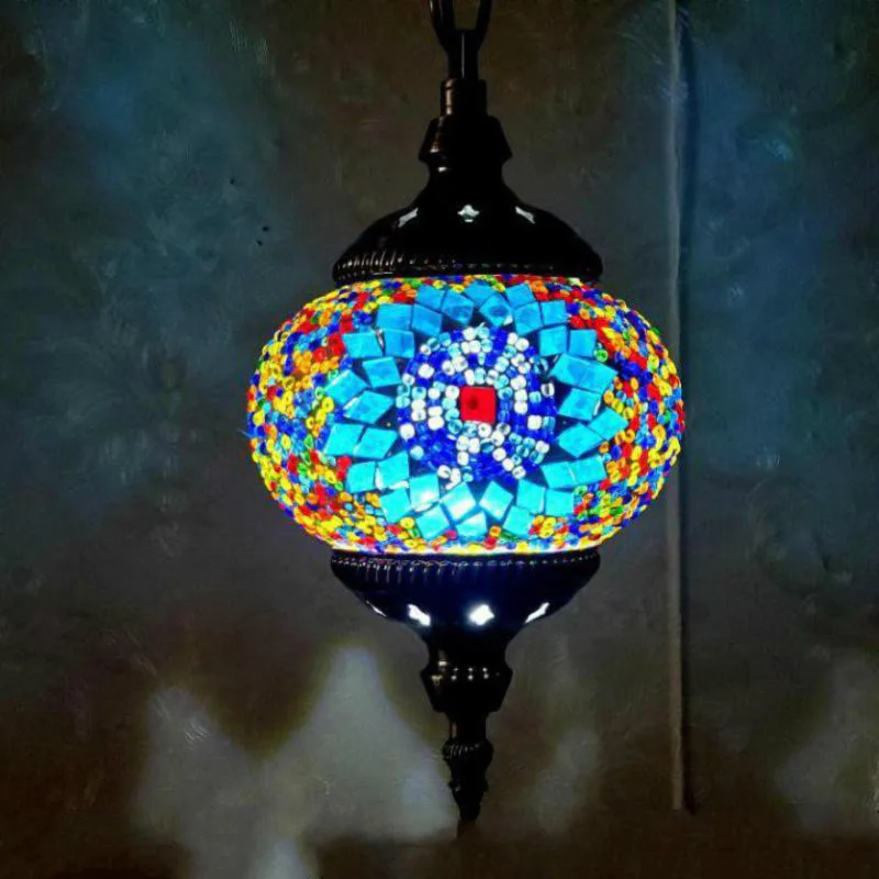 turkish Style Chandelier Lighting Classic Mosaic Hanging Light Industrial Decor Loft Industrial Lamp Glass Diameter 15cm