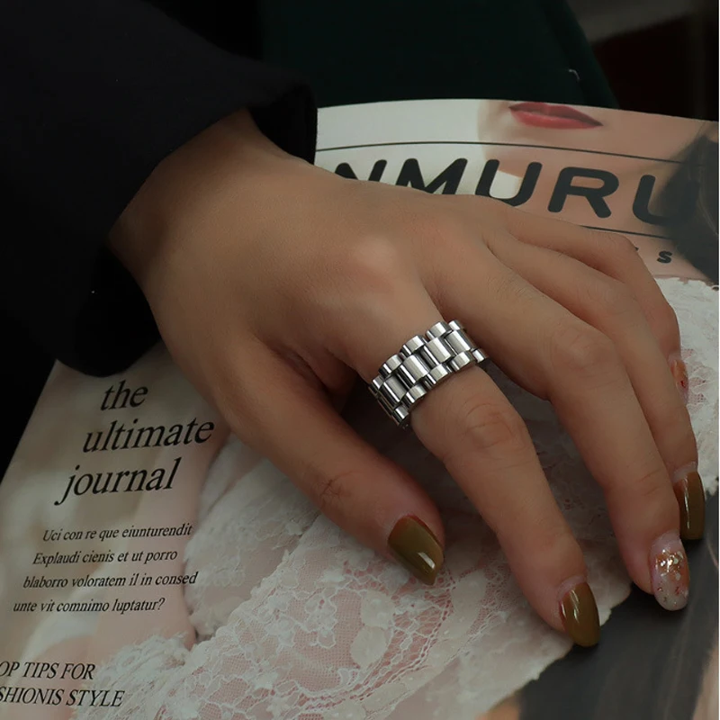 1cm Wide Watch Chain Shape Ring Stainless Steel High Quality Gold Color Fashion Jewelry Ring For Women