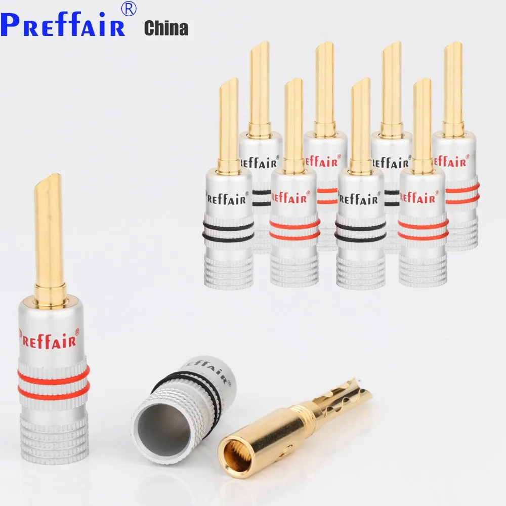 100 Pcs Preffair BA1466 HIFI Banana Plug 24K Gold Plated 4mm Banana Connector Male Speaker Plug for Audio PA CD Plug