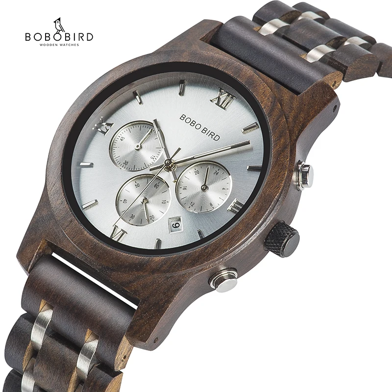 

Customized Name Watch BOBOBIRD Wood Men Wrist watches Quartz Chronograph Clock relogio masculino With Gift Box Bracelet V-P19-3