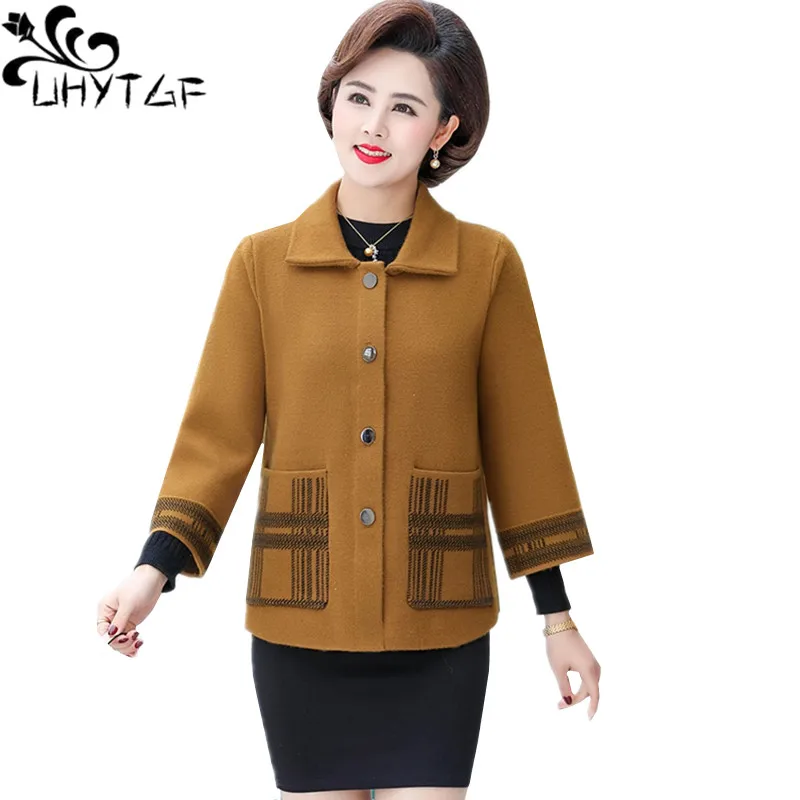 UHYTGF Fashion knitted cardigans for women single-breasted casual female autumn sweaters coat loose big size sweater women 1742