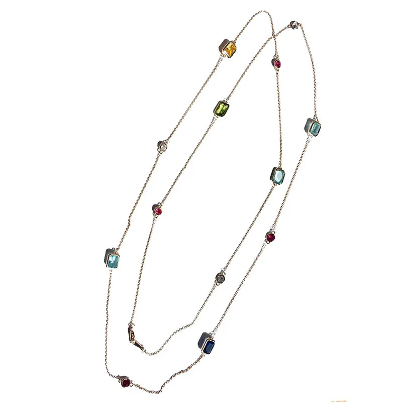 FXLRY Multicolor Zircon 104cm Long Crystal Necklace 18KGP White CZ Women's Charm Sweater Chain Free Shipping