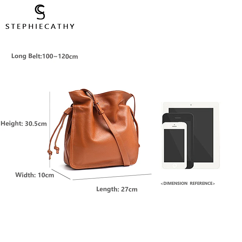 SC Fashion Leather Bucket Handbag For Women Crossbody&Messenger Hobo Ladies Luxury Shoulder Bag Drawstring Snap Real Leather Bag