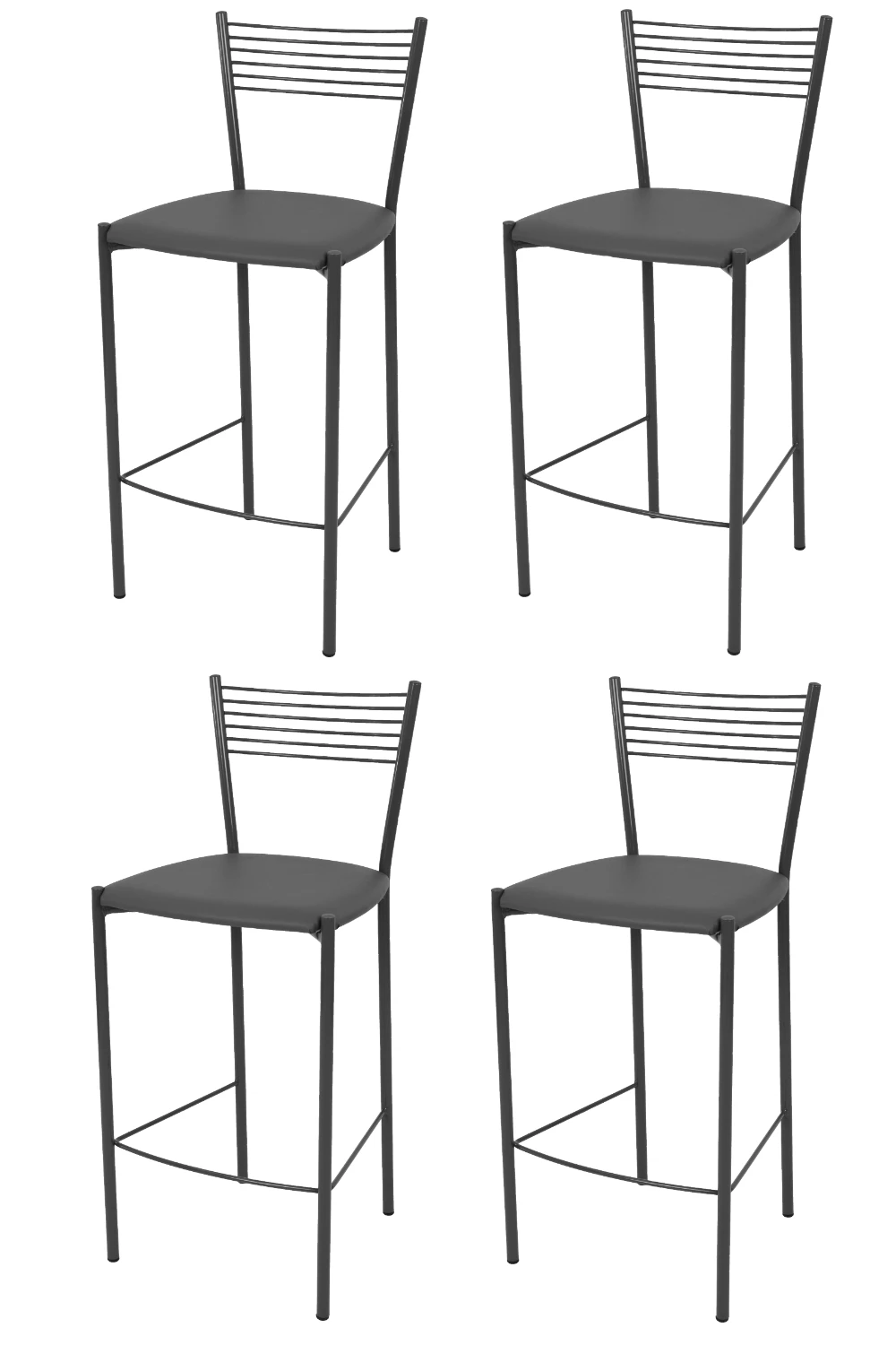 Tommychairs - Set 4 stools high Elegance for kitchen and bar stainless steel dark gray color and sitting in fake dark gray leather