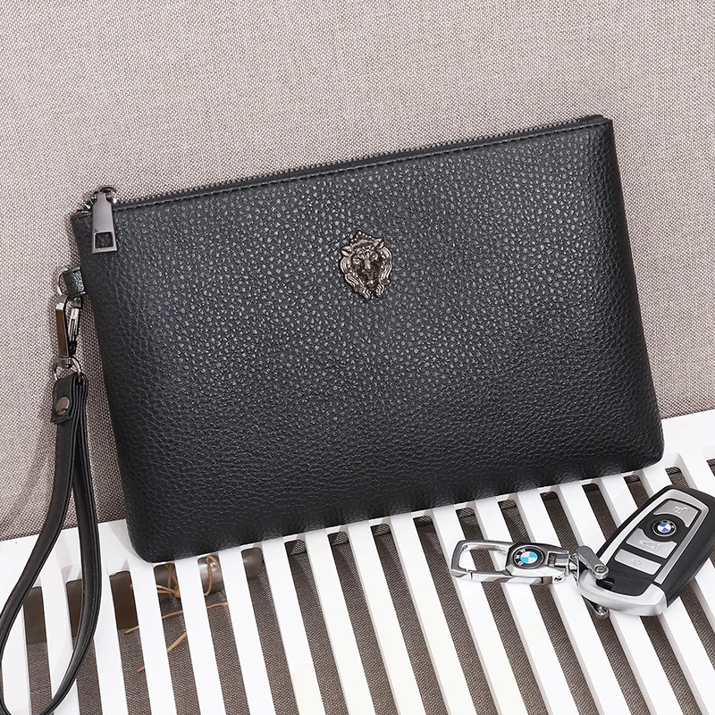 Golden Silver Black 3 Colors Lion Head Design Man Clutch Wallet Long Designer Business Man Black Clutch Purse Mobile Bag 2 Sizes