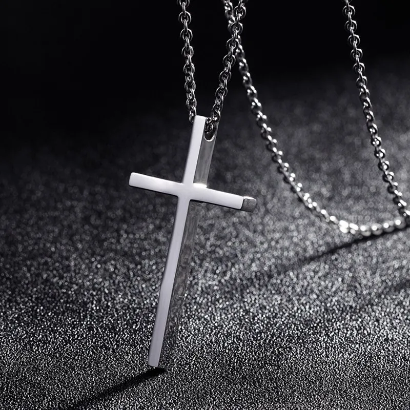 

Titanium Steel Cross Pendant Necklaces For Men Women Silver Color Chain Christian Prayer Necklace Minimalist Jewelry Gift