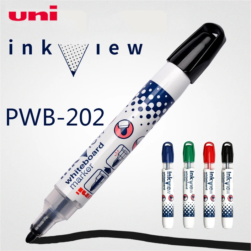 4pcs Japan Uni Erasable Whiteboard Pen PWB-202 Color Water-based Round Head Marker Pen Large-capacity Windows Office Stationery