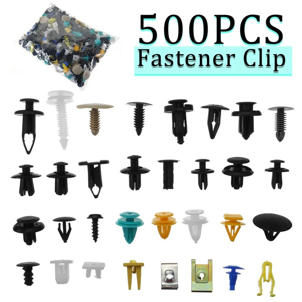 

500pcs/set Car Clips Screws Automotive Plastic Rivet Fender Bumper Interior Trim Push Pin Kit With 6 Inch Tool Car Accessories