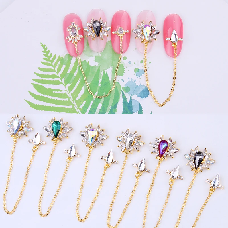 

1PC Luxury Nail Crystal Rhinestones Gold Chains Tassel Jewelry For Nail Art Decoration Diamond Gem Nail Rhinestones Charms JE314