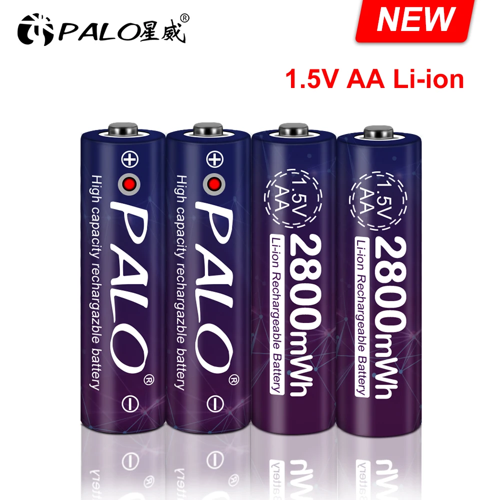 PALO 1.5V AA rechargeable battery 2800mwh 1.5v lithium ion Li-ion AA 2A batteries For toys flashlight camera