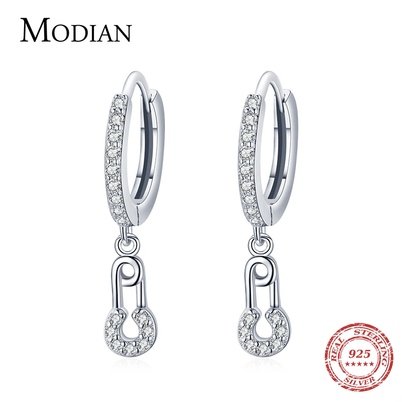 

Modian Fashion Sparkling Clear CZ Dangle Ear 100% 925 Sterling Silver Exquisite Pin Female Drop Earrings For Women Jewelry Gifts