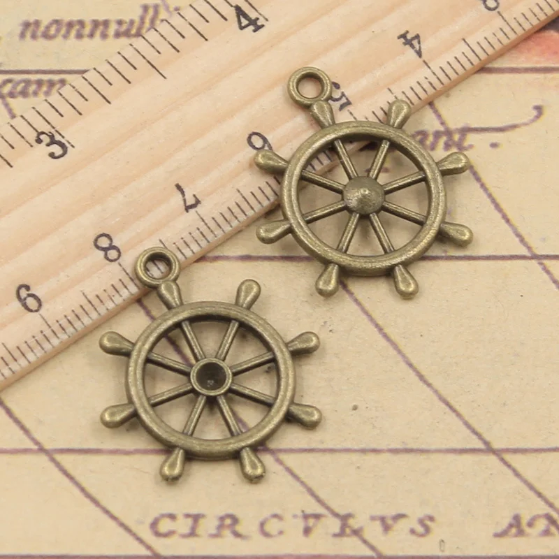 12pcs Charms Ship Wheel Helm Rudder 28x24mm Tibetan Bronze Silver Color Pendants Antique Jewelry Making DIY Handmade Crafts