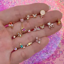 VG 6 YM  New Ins Inlaid Colorful Zircon Earrings Cute Gold-plated Zircon Stud Earrings For Women Girls Fashion Piercing Jewelry