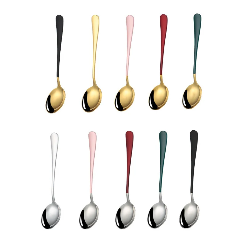 Tea Spoon Cake Fruit Spoons for Dessert Small Coffee Scoop Gold Dessert Tools for Snack Dinnerware Round Shape Stainless Steel