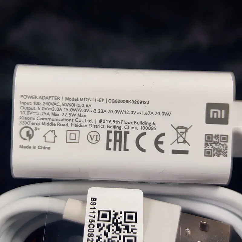 Original Xiaomi 22.5W Fast Charger EU Power Adapter 100cm Type C Cable For MI 10 lite Redmi 10 Note 7 8 9 9S MI 6 8 SE K20 pro