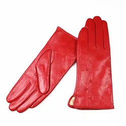 Colorful Leather Gloves Women Fashion Simple Style Velvet Lining Autumn Winter Warm Ladies Sheepskin Finger Gloves