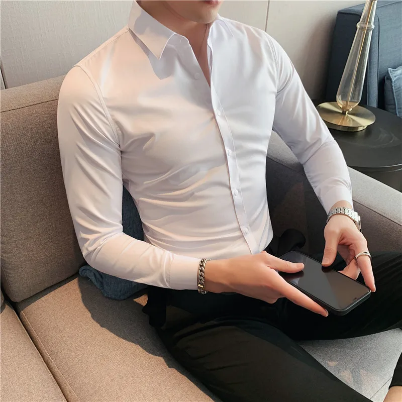 Plus Size S-7XL High Quality Men Dress Shirt 2024 Autumn Long Sleeve Solid Business Slim Shirts Homme Dress Social Casual Shirt