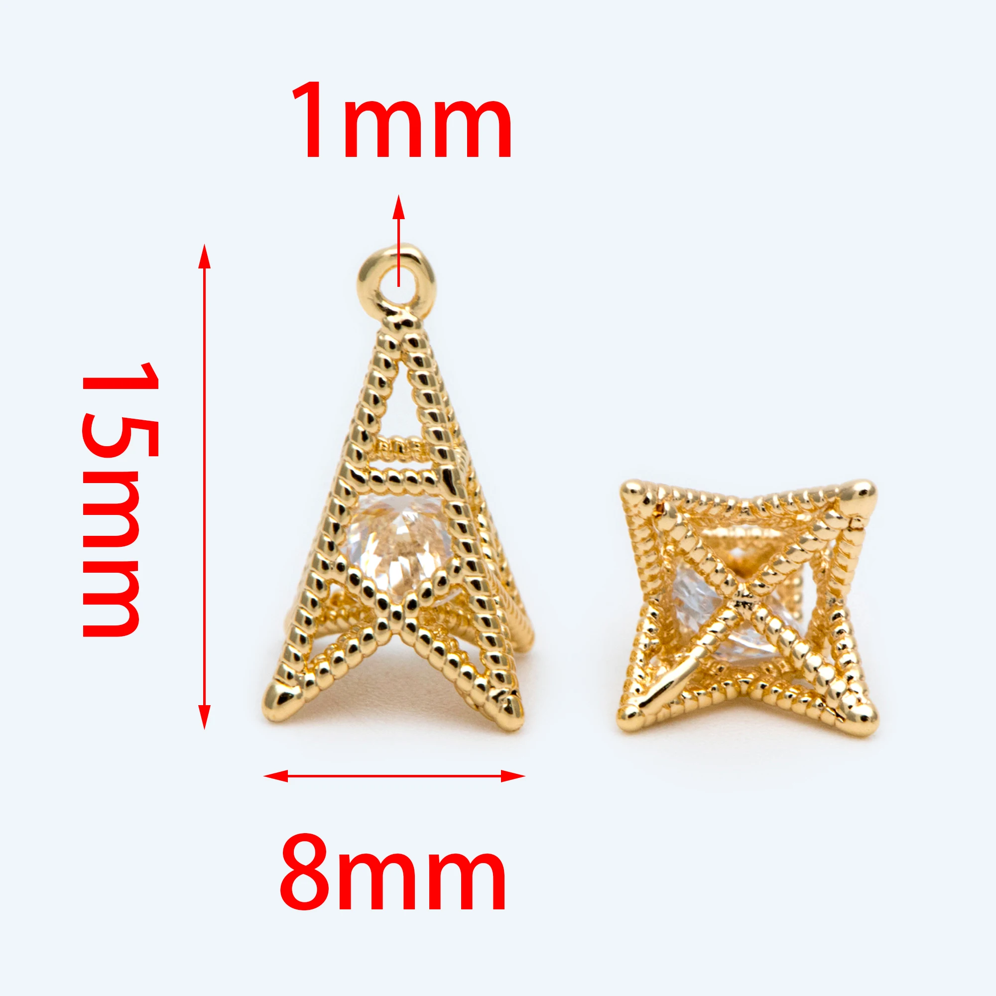 10pcs Gold Plated Brass Tower Charm 15x8mm, CZ Tower Pendants For DIY Jewelry Making Accessories (GB-1738)