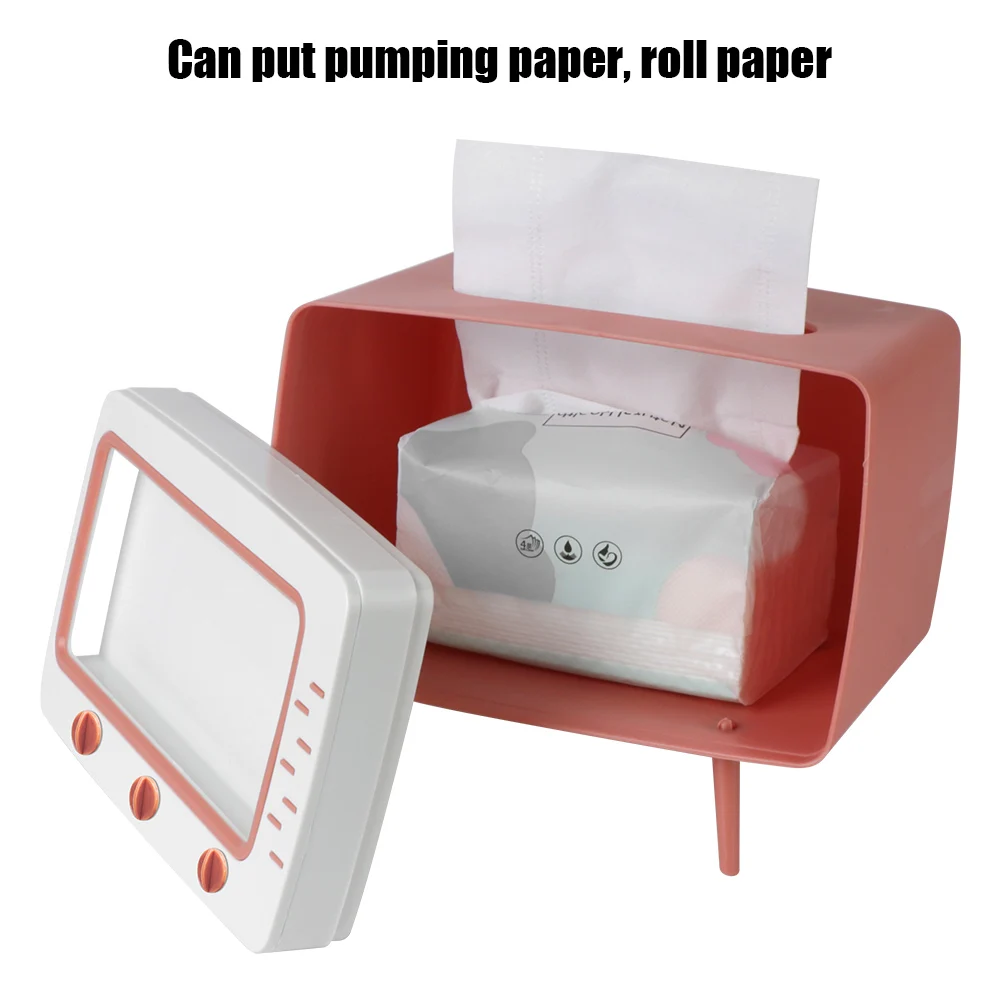 New TV Tissue Box Organizer with Mobile Phone Holder Desktop Paper Holder Dispenser Creative Tissue Canister Storage Napkin Case