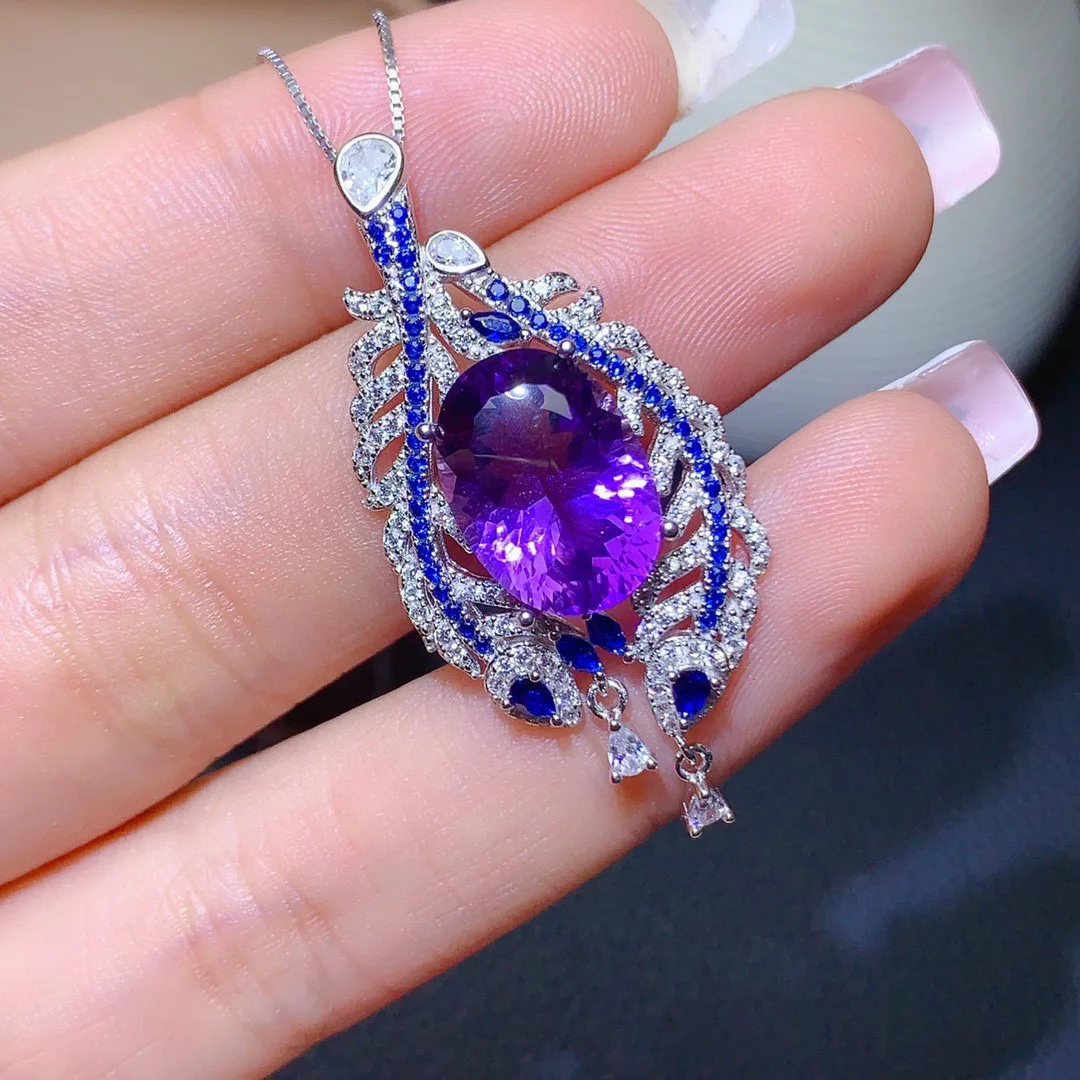 

Elegant Mysterious Synthetic Amethyst Pendant Silver Color for Women Charm Eyes Stone Necklace Wedding Jewelry Anniversary Gift