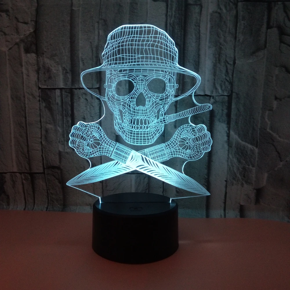 

Novelty 3D LED Lamp Illusion luminaria skull head USB table Lamp Touch RGB 7 Color Changing Table Night Light Bedside Decor