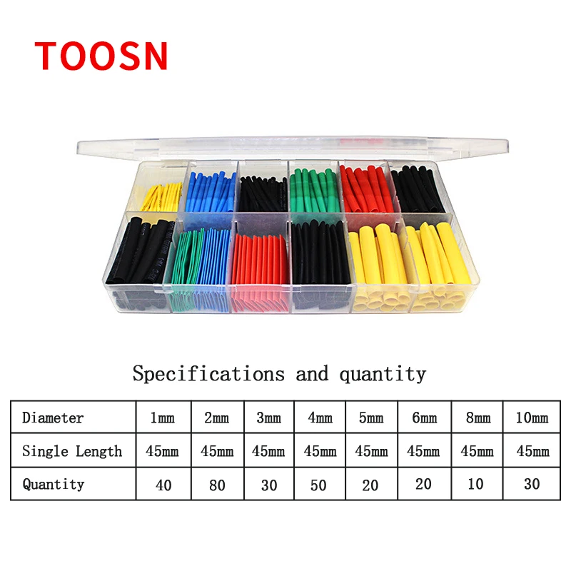 TOOSN 280pcs Assortment Heat Shrink Tube 8 Sizes heat-shrink tubing polyethylene wire protect cable sleeve Shrink ratio 2: 1