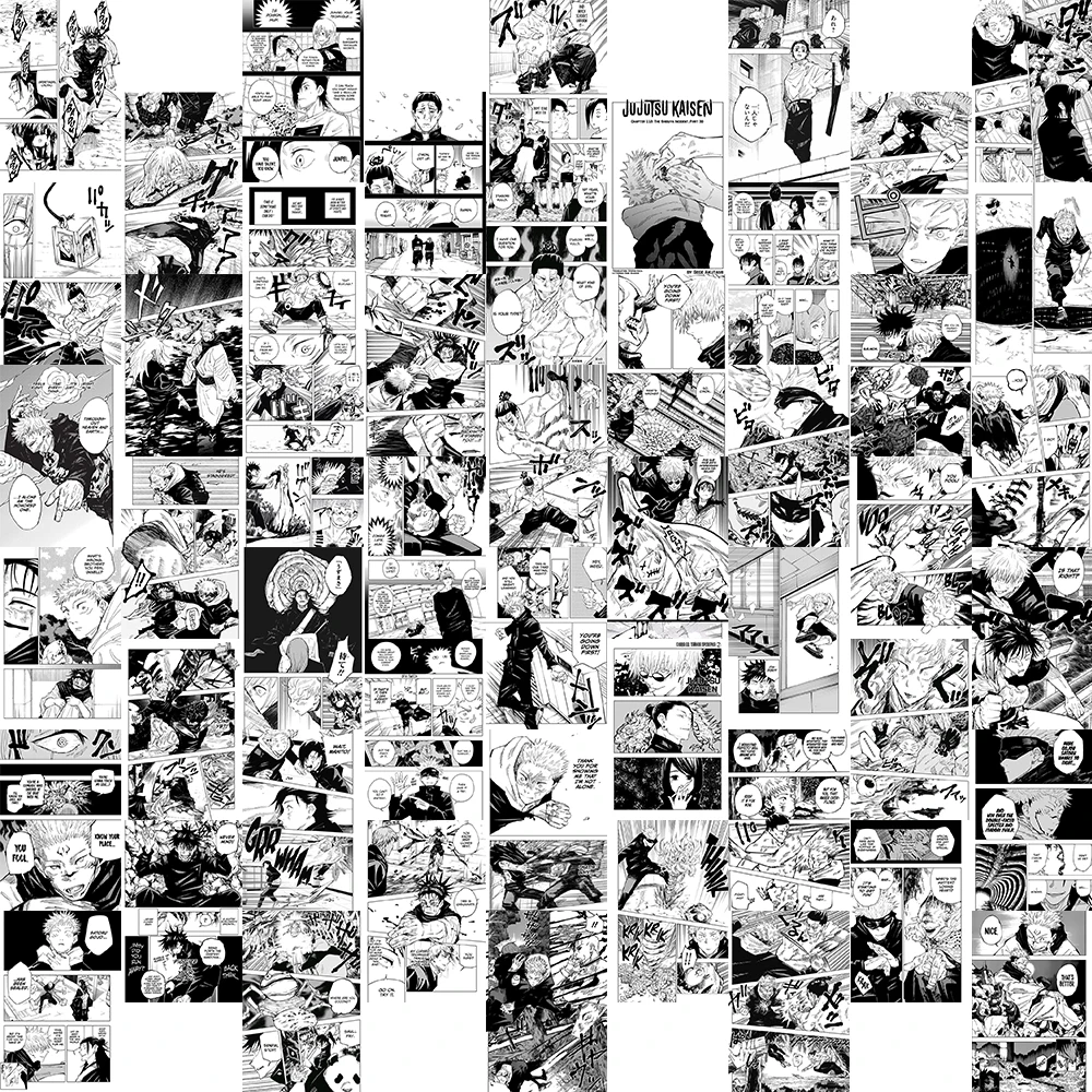 50Pcs Manga Japanese Anime Battle Comics Jujutsu Kaisen Wall Collage Kit for Wall Art Anime Postcard Prop Background Home Decor